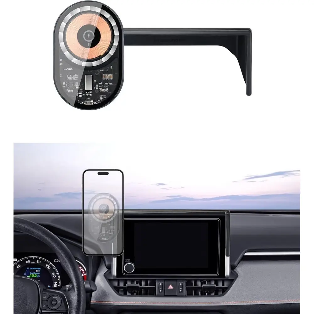 

Беспроводной автомобильный держатель для телефона с зарядкой, аксессуары 2019-2025, фиксирующий зажим 7/8 дюйма, 360° ° Поворотное крепление, совместимое с MagSafe