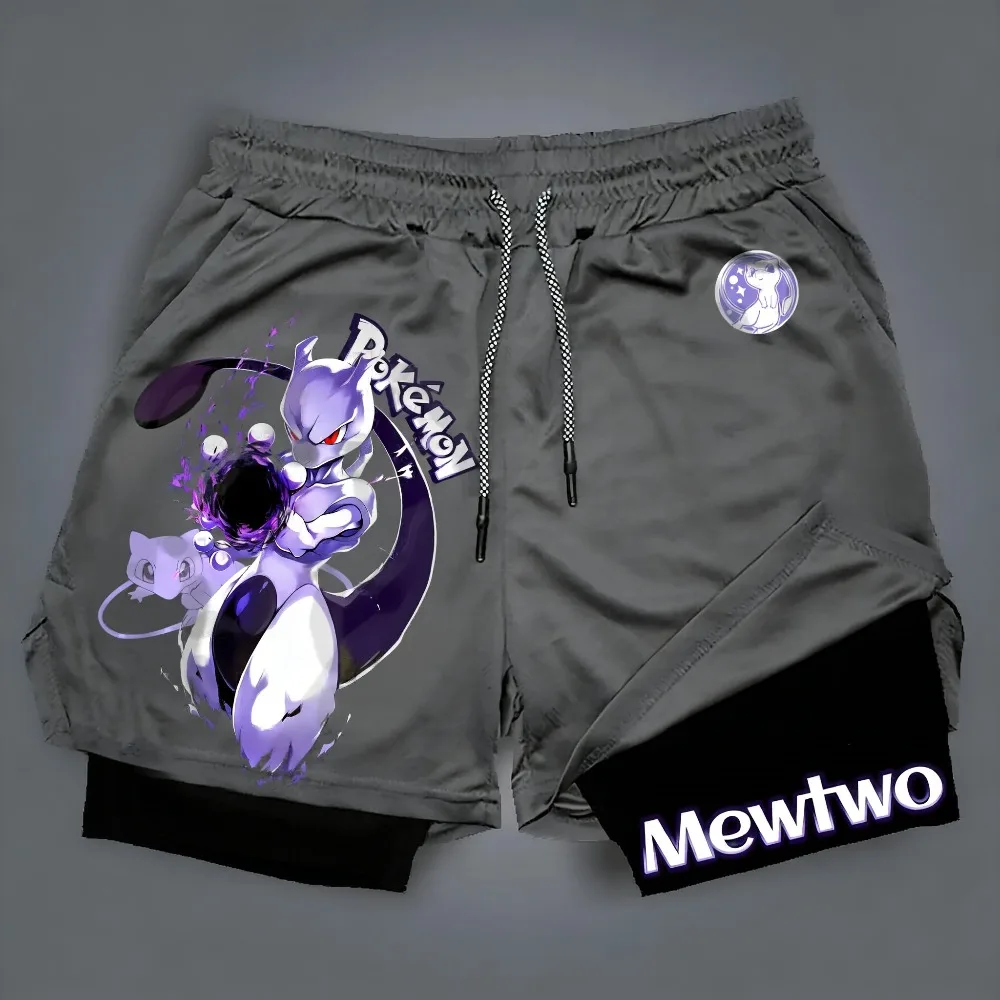 

Костюмы для косплея Pokémon Mewtwo, летние шорты 2026 года в стиле Харадзюку с аниме-принтом, Y2K, хип-хоп, спортивные, повседневные, дышащие, двухслойные