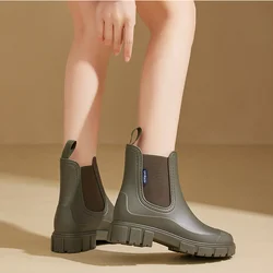 Women Waterproof Boots New Fashion Elastic Mouth Ankle Boots Mid Top Rain Shoes Non Slip Outdoor Indoor Chelsea Boot Wading Shoe