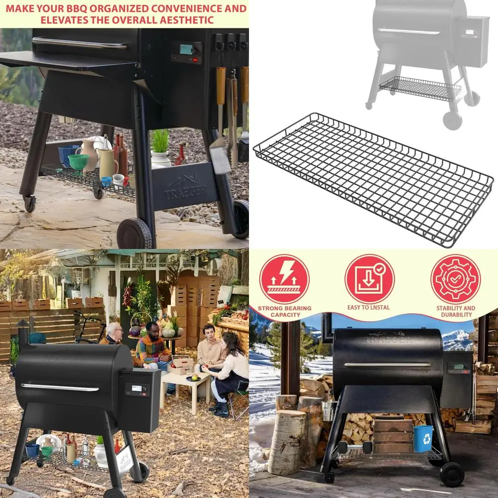 

Pellet Grill Bottom Shelf Storage Container for Wood Pellet Grills, Black Powder Coated Steel, Compatible with Pro Series 780 an