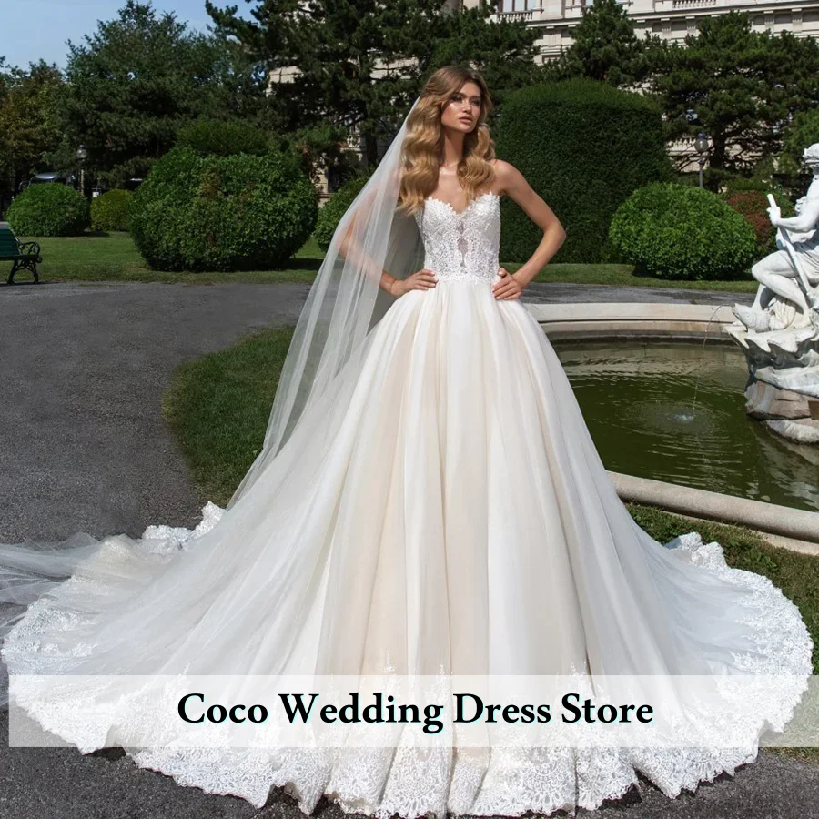 Suknia ślubna księżniczki na zamówienie dla kobiet, niewidoczny dekolt, aplikacje z koralików, suknia balowa, suknia ślubna, Vestidos De Novia