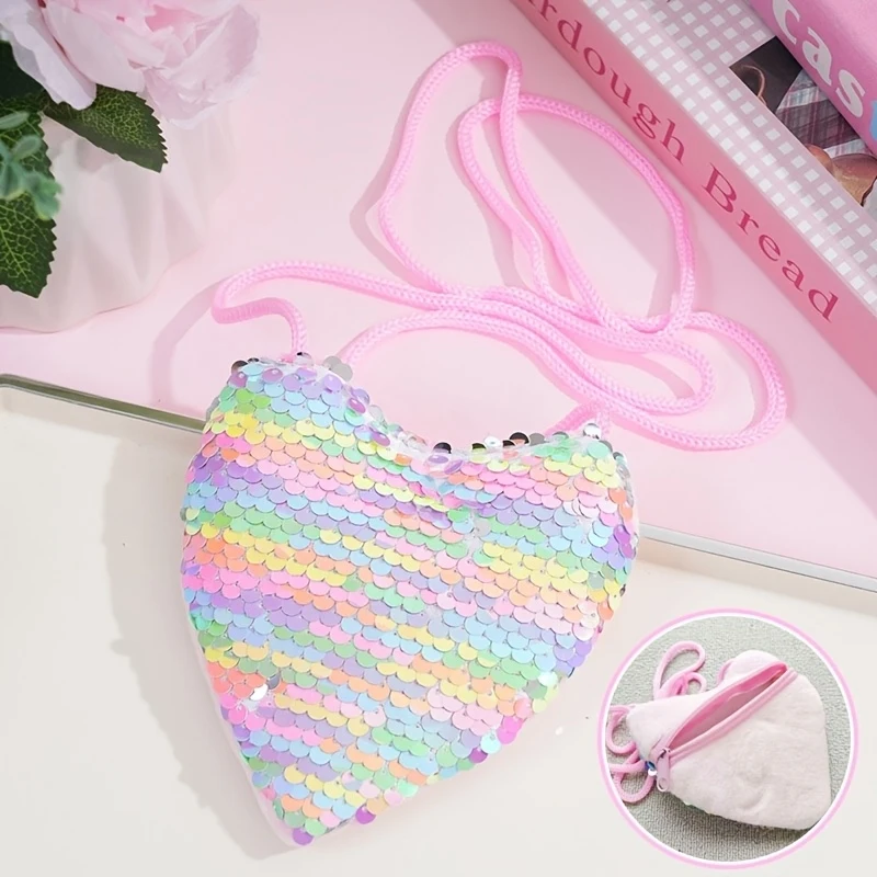 Women'S Coin Purse, Sparkling Reversible Sequin Crossbody Bag, Featuring a Zipper And Strap, a Her, Suitable