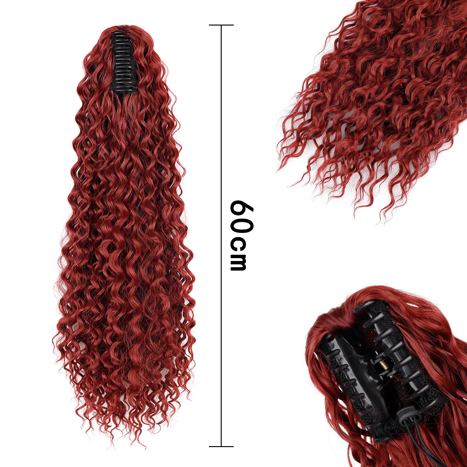 Claw Clip On Ponytail Hair Extension Curly 22 Inch Long Water Wave Synthetic Hairpiece for African American Women
