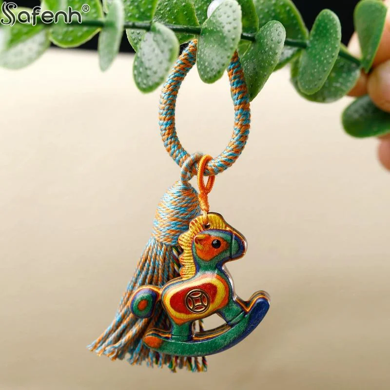 Porte-clés cheval du zodiaque en bois de santal créatif, pendentif pour téléphone portable, décor suspendu, artefacts en bois mignons, petit ornement, cadeaux de Couple