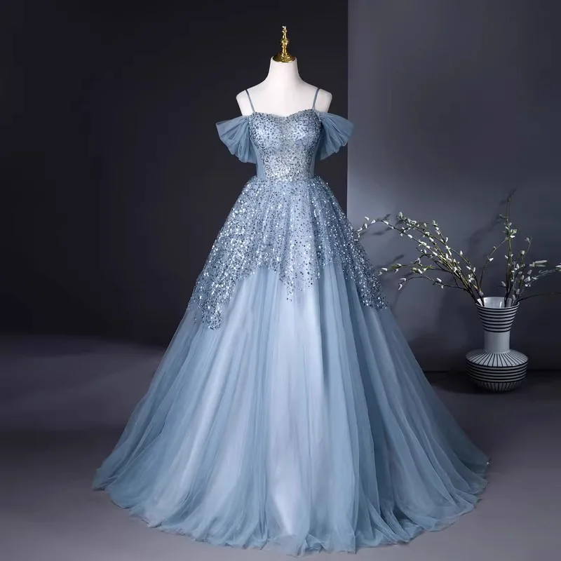 Robe de soirée scintillante asymétrique épaule dénudée pour femmes, nouvelle collection d'été, mode hôte de réunion annuelle, Style Long, robe en fil coloré