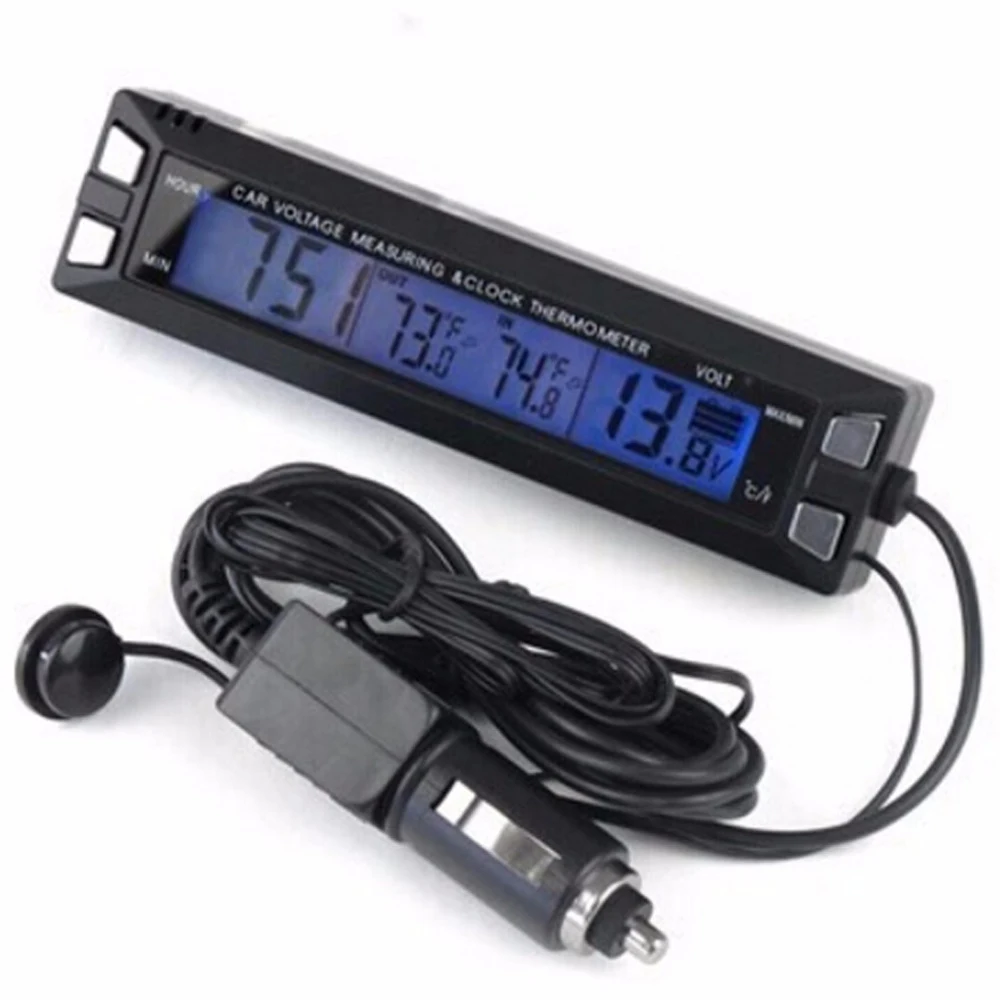 Vehicle Temperature Voltage Monitor Ice Warning Alarm High Low Voltage Sound Light Alert Auto Dashboard Display Meter