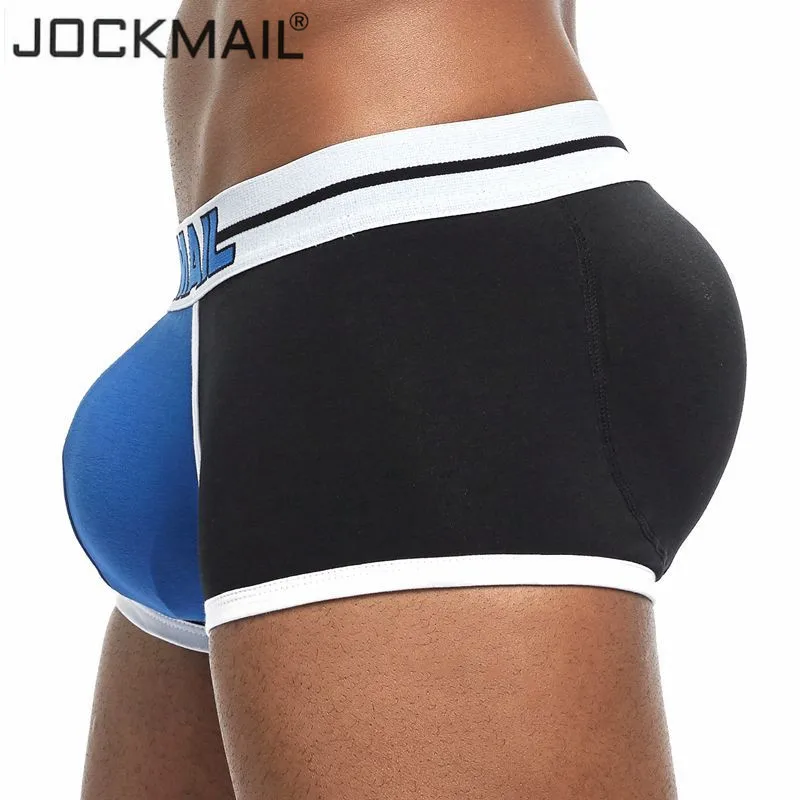 Jockmail Cotton Mens Push Up Panties with Removable Front Back Sponge Cups Comfortable Breathable Boxer Hip Support Lingerie