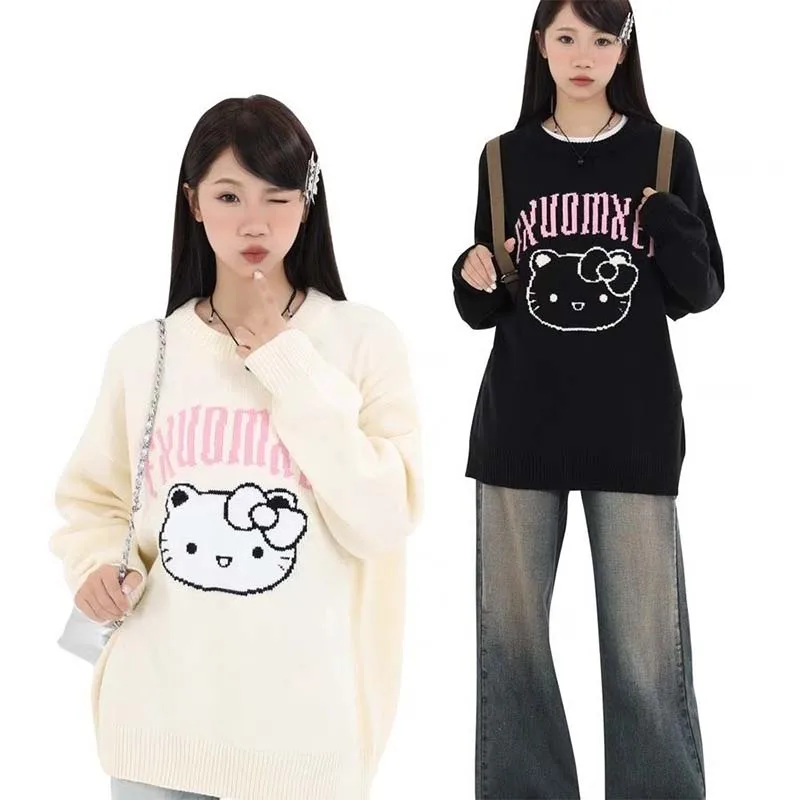

Свитер Sanrio, модный свитер Hello Kitty, высококачественный теплый свитер, осенне-зимние теплые топы, милый крутой костюм для девушки, подарок