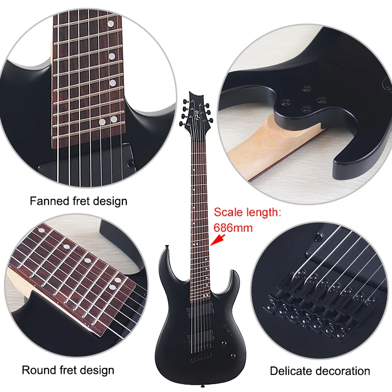 7 String Electric Guitar 648 Scale Multi-scale Length Fan Fret Round Fret Matte Finish 686mm