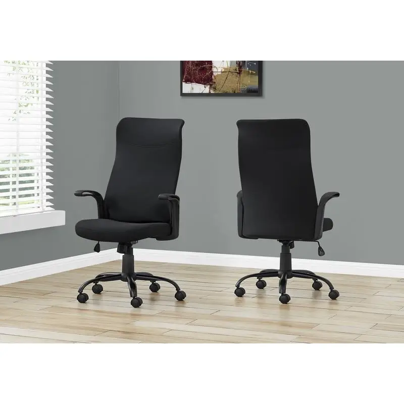 Ergonomic Adjustable Height Office Chair with Swivel Armrests - Modern Black Mesh and Metal Design for Computer Desk and