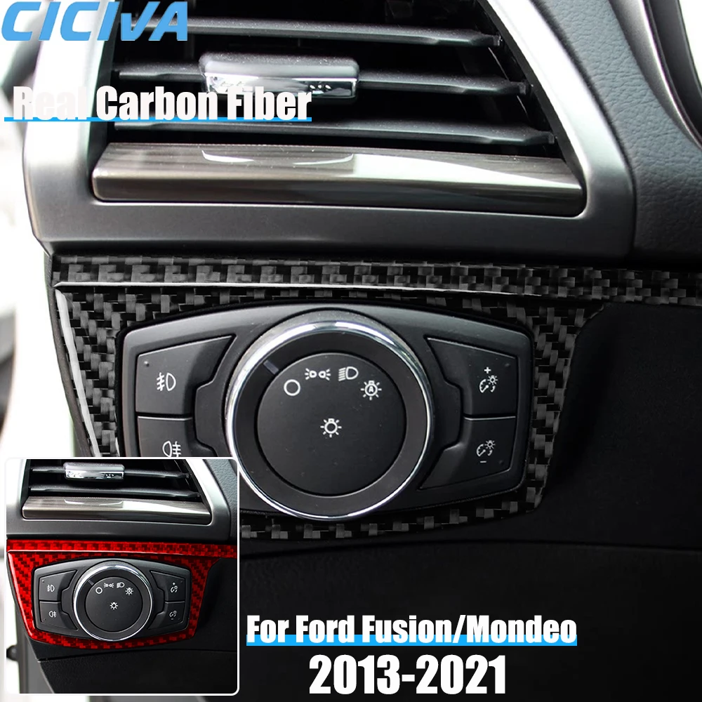 

Real Carbon Fiber Car Accessories Headlight Switch Decorative Trim Cover Soft Sticker For Ford Fusion/Mondeo 4th Gen 2013-2021