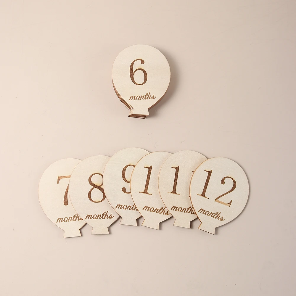 6 個木製バルーンマイルストーンマンスリーカード成長赤ちゃんの旅マイルストーン写真撮影小道具誕生日赤ちゃん両面
