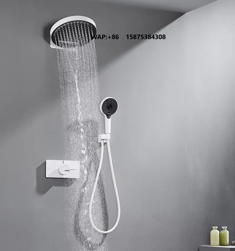 Modern Wall-Mounted Shower Set Brushed Chrome Thermostatic Concealed Shower Head White Finish Massage/Soft/Rain Spray Patterns