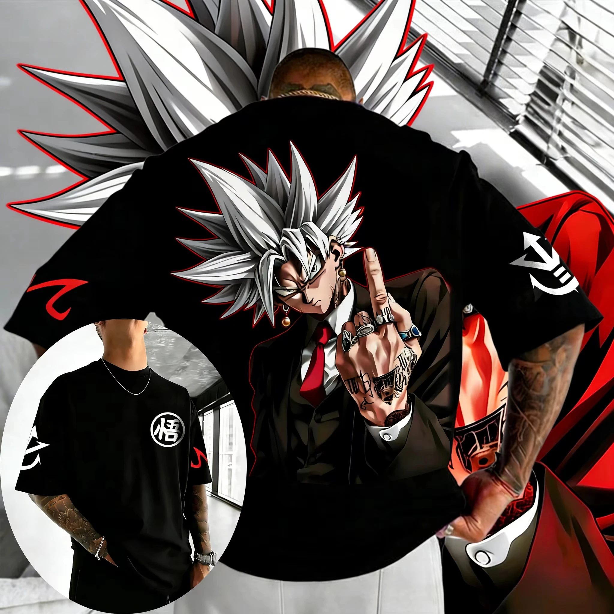 

2026 Summer Dragon Ball Vegito Pure Cotton Retro T-shirt Oversized Unisex Short Sleeve Fashion Anime Print for Men Women Kids