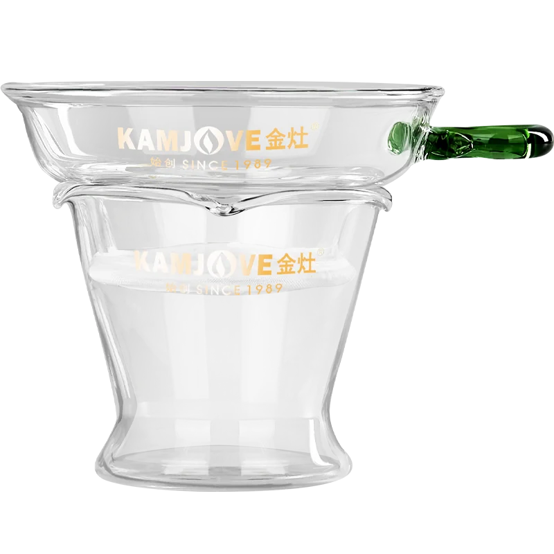 KAMJOVE High-Borosilicate Glass Tea Filter, Heat-Resistant, Tea Strainer, Household Tea Making Funnel, Tea Residue Separator