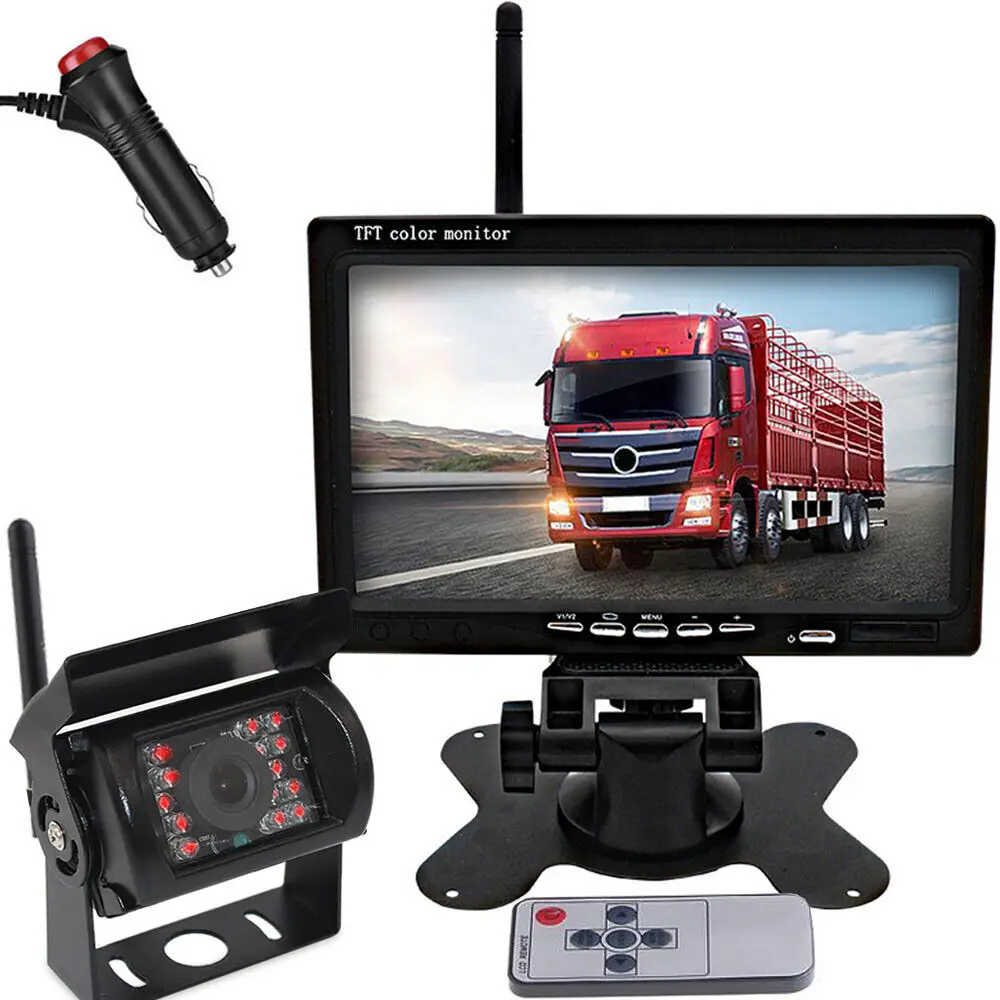 

Wireless 7" Monitor HD Rear View Parking Backup Camera Kit Trailer Bus Truck RVs