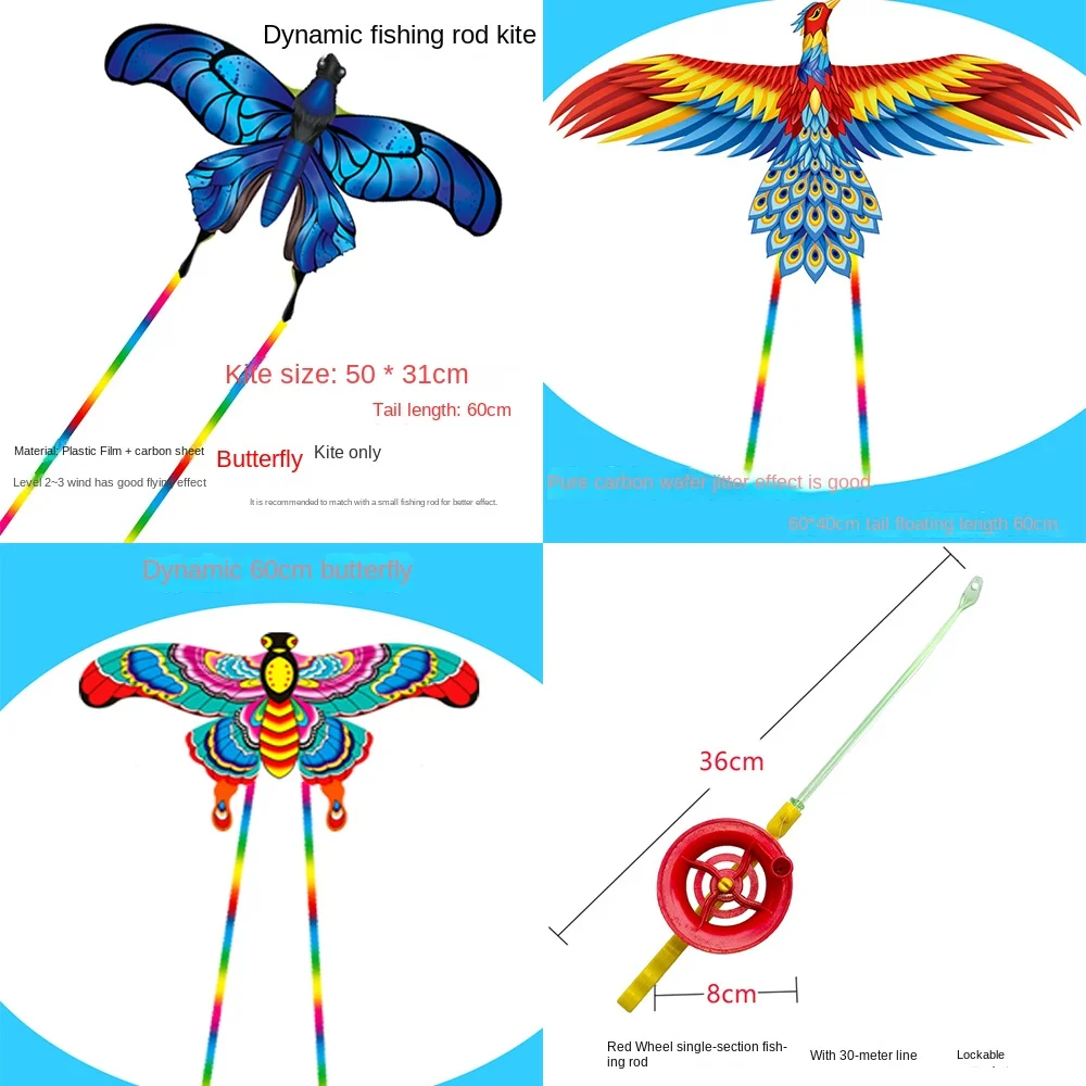 Blue Butterfly Kite Factory Outlet Cartoon 3D Dynamic Fishing Rod Kite Oudoor Toy Ripstop Bird Kite New Chinese Wind Lover