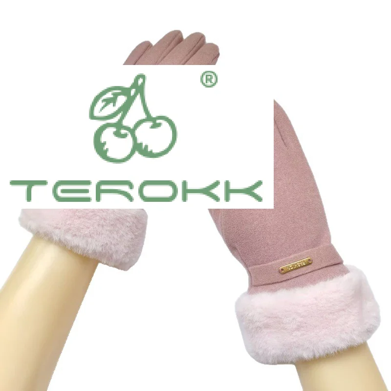 الخريف الشتاء الدافئة قفازات من جلد الغزال زائد المخملية سميكة أفخم ديكور الكفة قفازات في الهواء الطلق Coldproof لمس ركوب قفازات التزلج #1