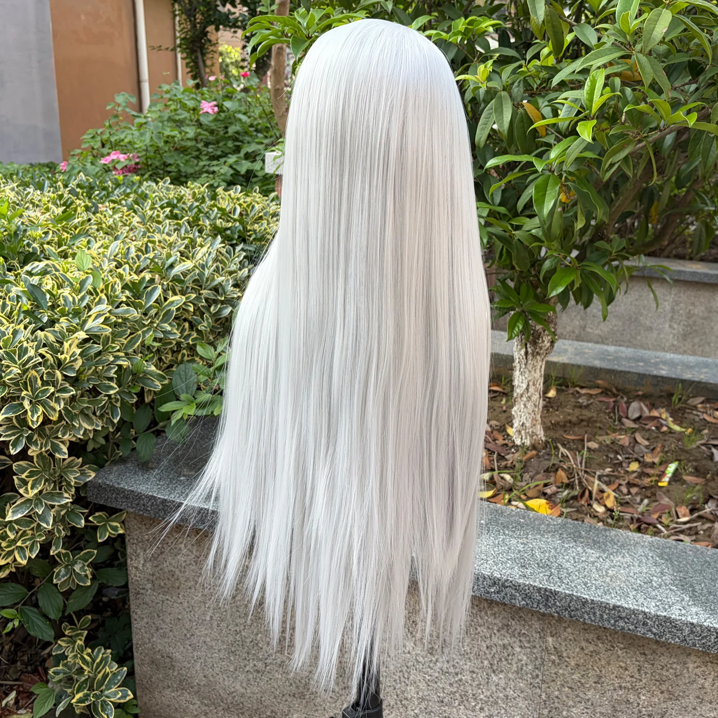 Widow's Peak Straight Synthetic Lace Front Wigs For Women Silver Gray High Temperature Fiber Synthetic Wig Glueless Cosplay