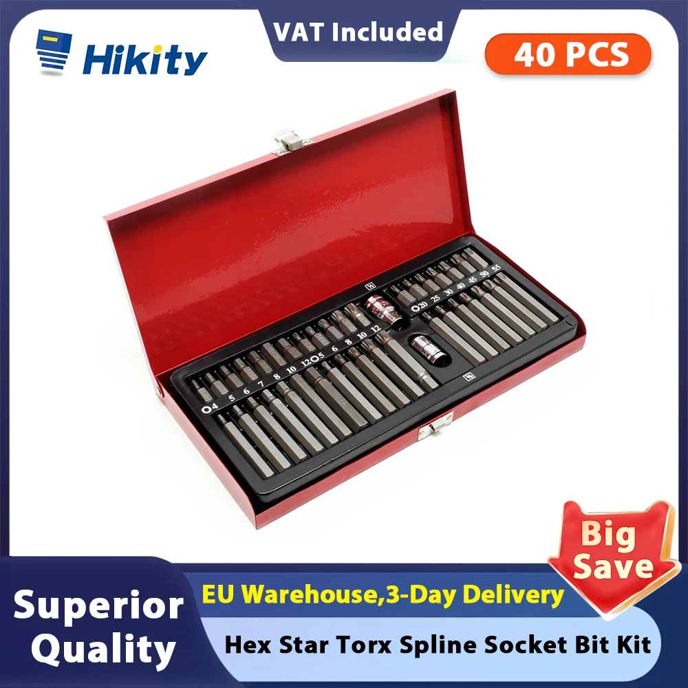 Hikity 40PCS Hex Star Torx Spline Socket Bit Kit tool Kit 1/2inch 3/8inch Drive Impact Socket Bit Tool Set for Car Auto Repair