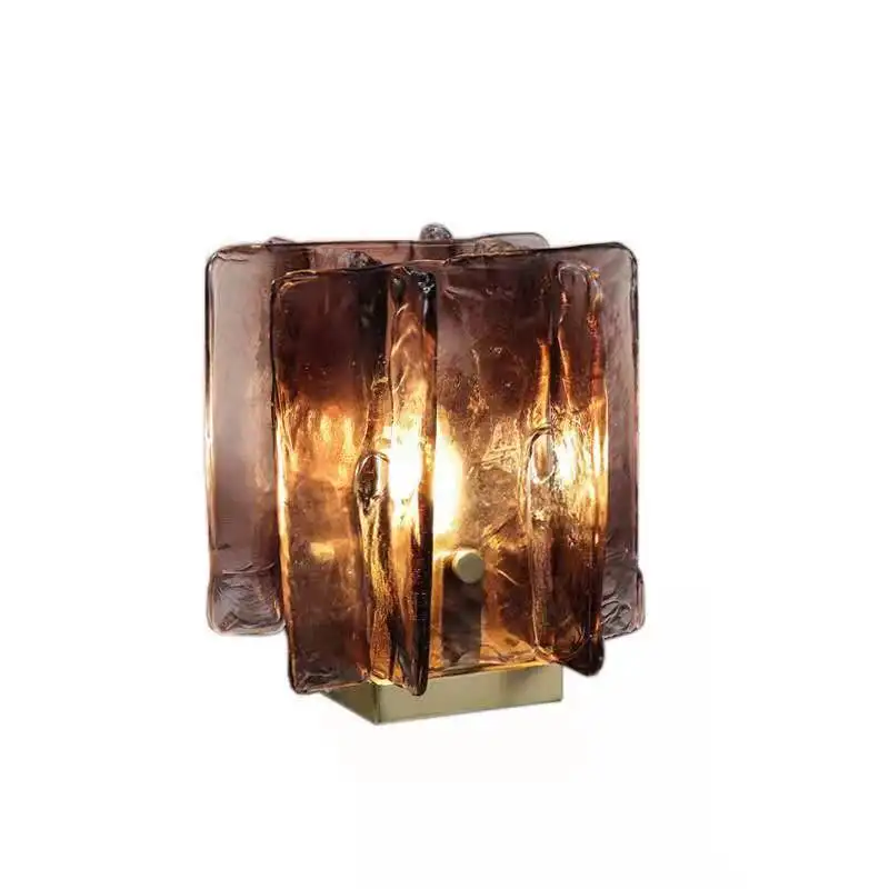 Modern Hand Blown Glass Table Lamp Brown Textured Art Glass Desk Lamp Luxury Decorative Bedside Light for Bedroom Living Room Ho