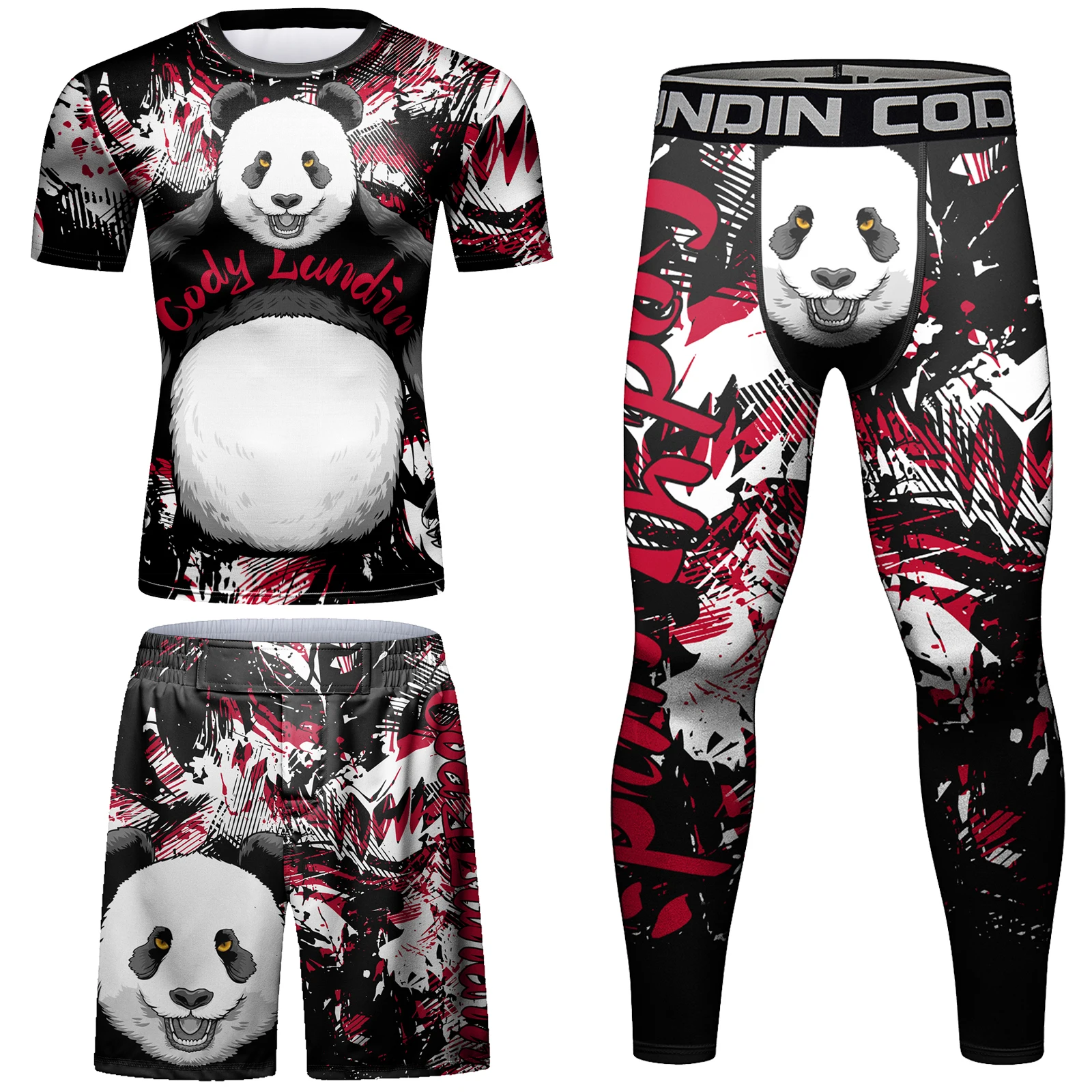 Cody Lundin Manto Men's Clothing Tattoo Rash Guard Long Short Sleeve Brazil Blouse + Short MMA Tracksuit Compression Suit Set