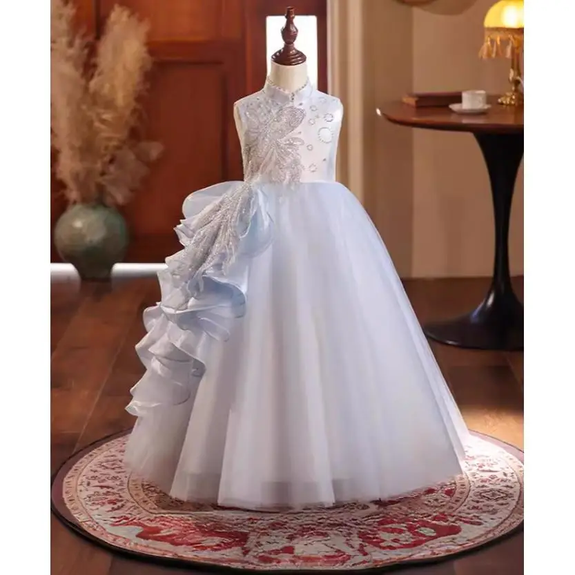 

Children's Princess Beading Evening Gown New Host Piano Performance Wedding Party Girls Dresses A3928 Bridesmaid Dresses