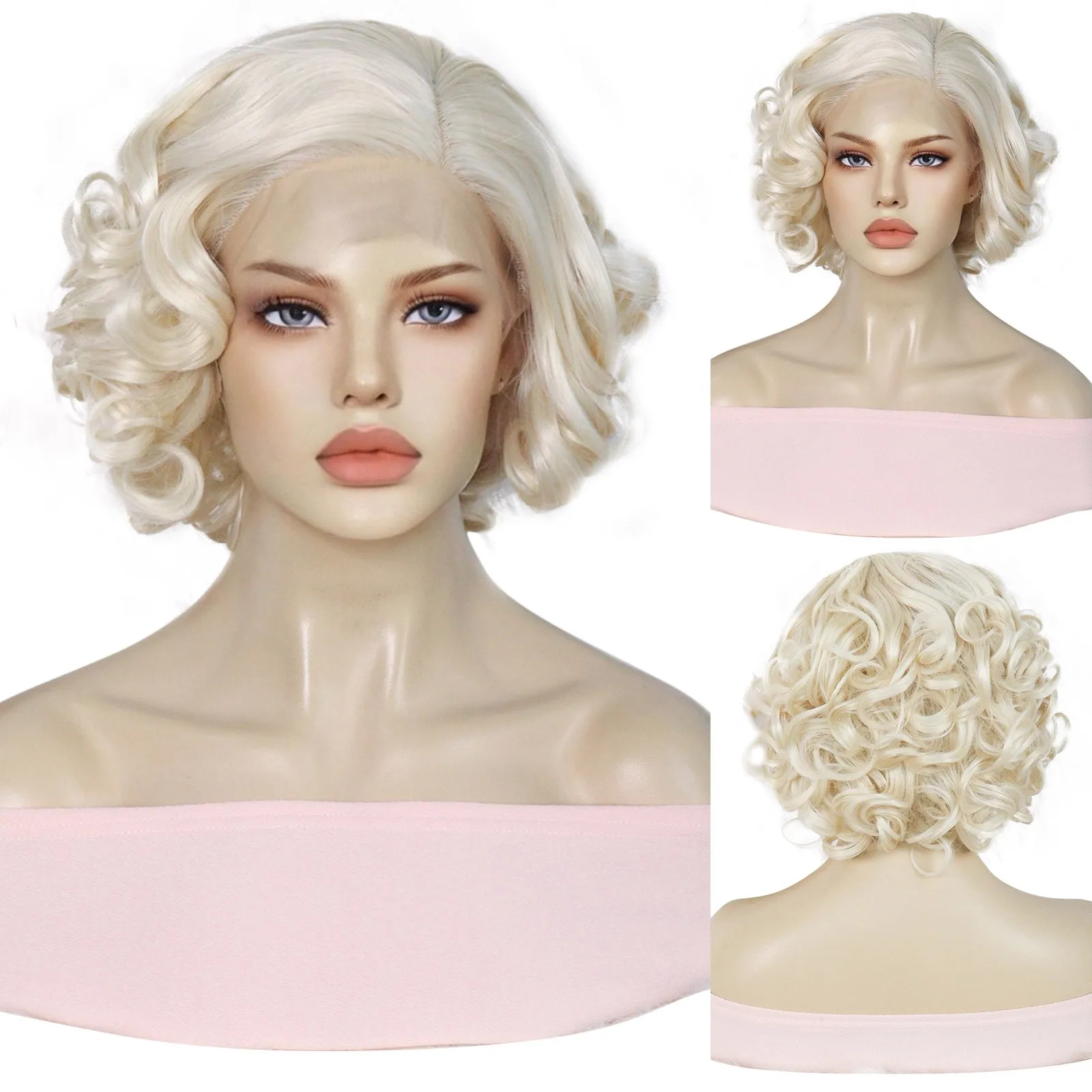 Synthetic 13*3.5*1 Lace Women\'s Wig Short Platinum Blonde Curly Lace Front Wig for Women\'s Daily