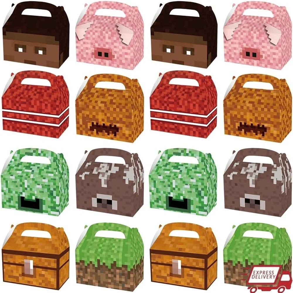 

16 Pcs Pixel Theme Gift Boxes Party Favor Treat Boxes Paper Boxes Pixel Miner Birthday Decorations Goodie Bags Supplies