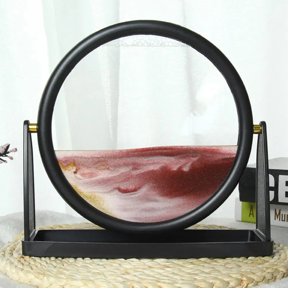 10 zoll Moving Sand Kunst Bild Fließende Sand Malerei Runde Glas 3D Tiefe Meer Sandscape In Motion Display Handwerk Sanduhr