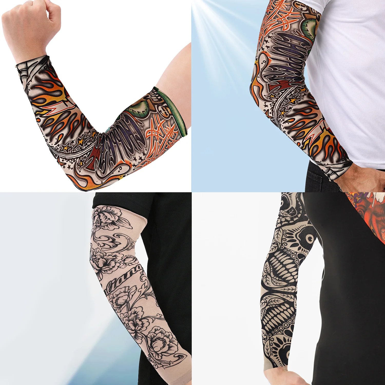 1Pc Sportswear New Outdoor Sport Summer Cooling UV Protection Flower Arm Sleeves Arm Cover Tattoo Arm Sleeves Sun Protection