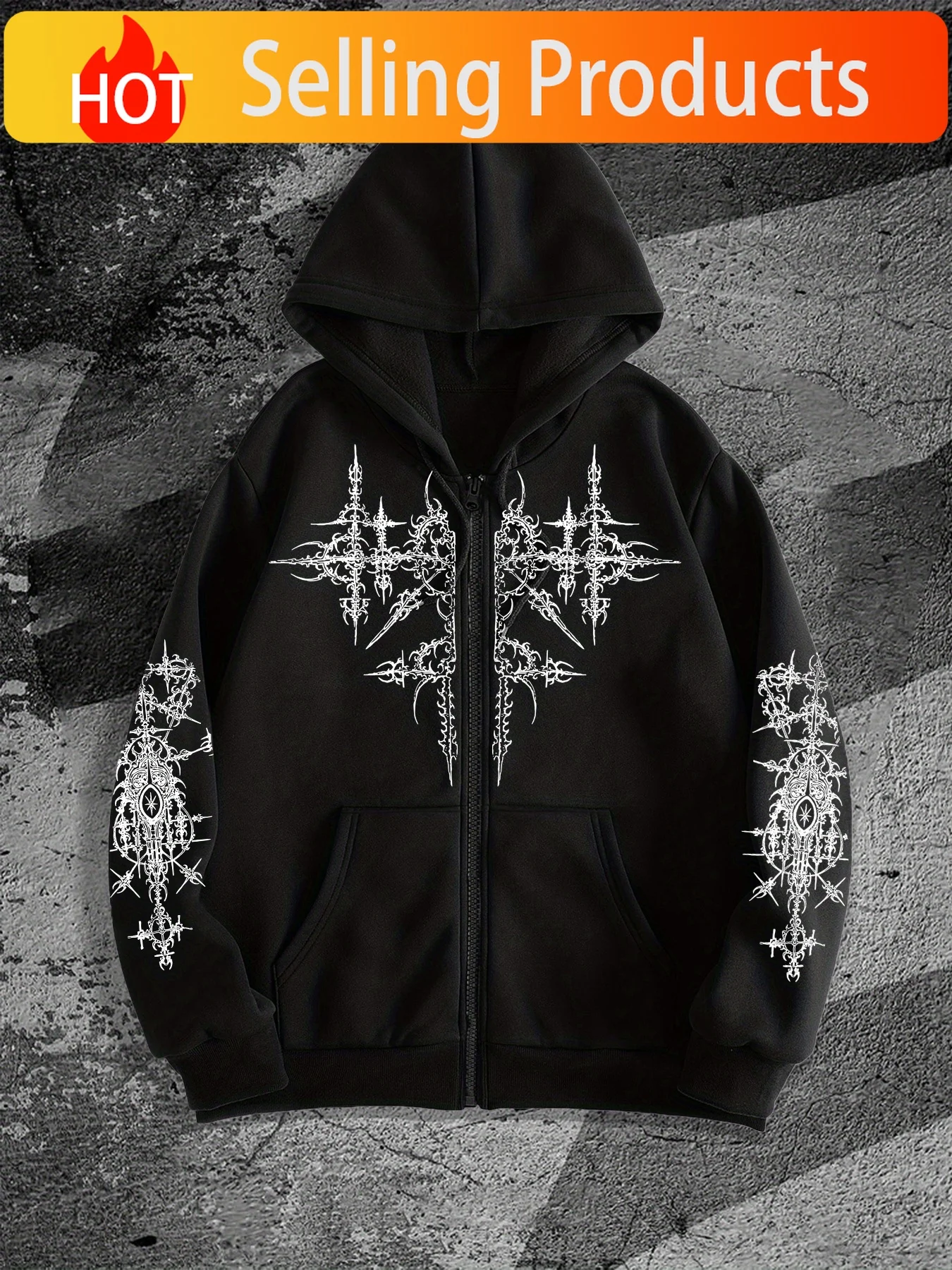 Mens Fashion Zip Up Hoodies - メンズゴシックダークスタイルプリントジップアップパーカー、カジュアルな場面に適したファッショナブルなストリートウェアジップアップパーカー、完璧なアイテムです。