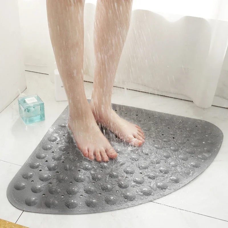 Washable Corner Shower Carpet Floor Mat Toilet PVC Shower Mat  Fan-shaped Suction Cup Anti-slip Pad Cushion