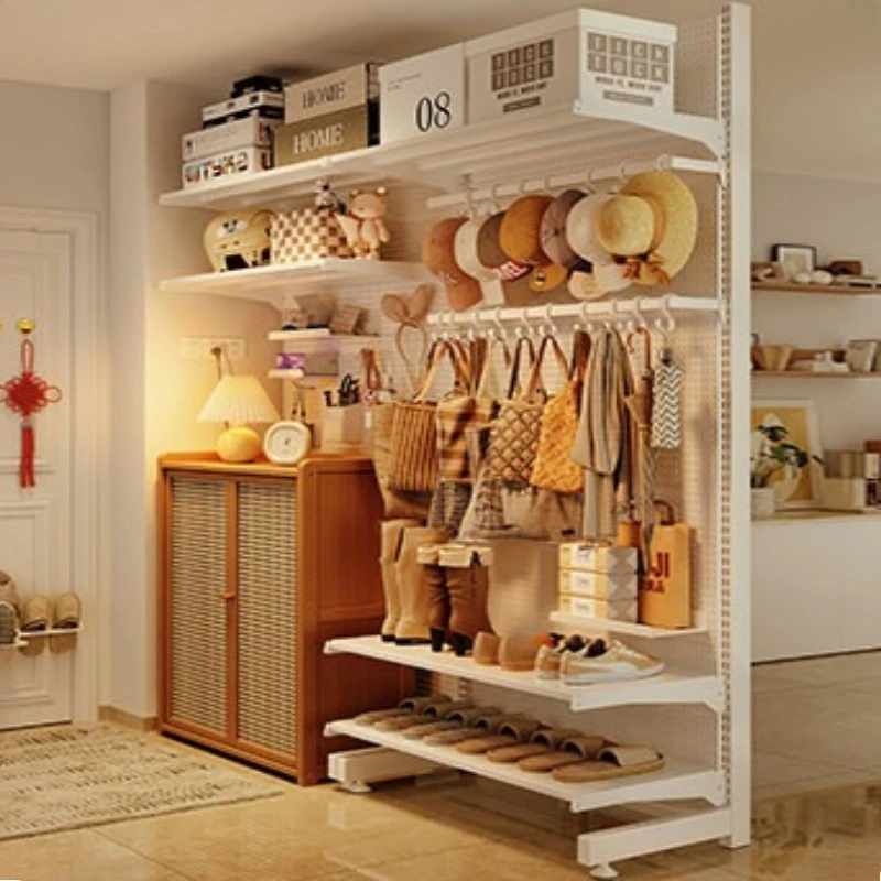 Small apartment hole board wardrobe bedroom floor metal doorless Wardrobe open simple armoire de rangement storage furniture