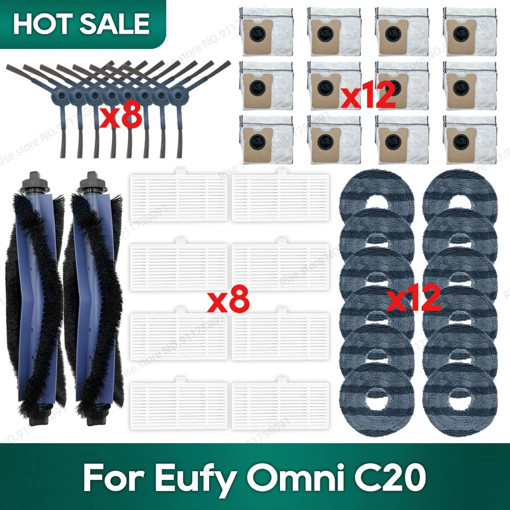 Compatible for Eufy Omni C20 Accessories Dust Bag Hepa Filter Roller Side Brush Mop Cloth Spare Parts