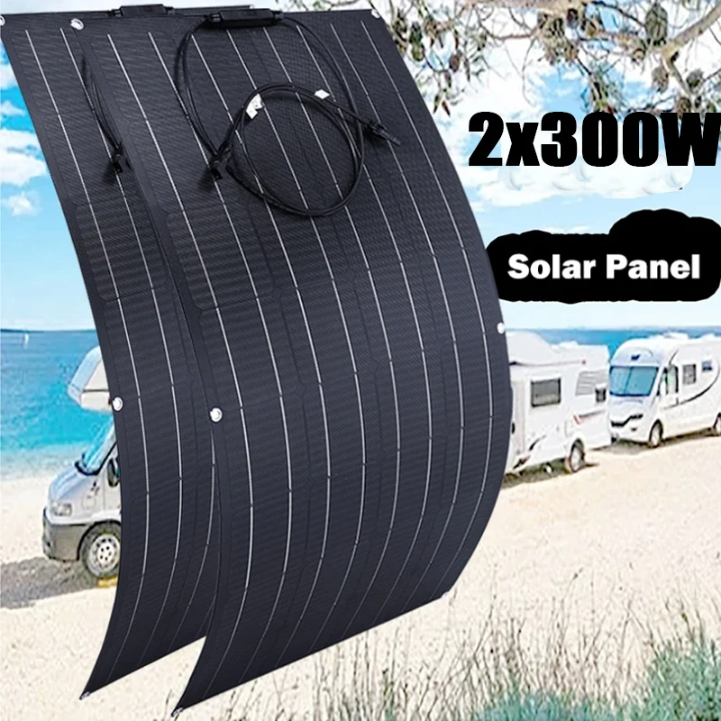 

600W 300W Solar Panel Protable Flexible Monocrystalline Solar Cell DIY Cable Outdoor Car RV Waterproof Rechargeable Power System