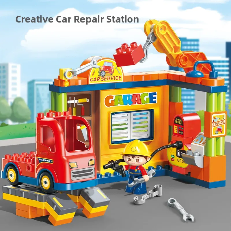 feelo-82-pieces-large-particle-multifunctional-car-repair-station-assembly-model-boys-building-toy-creative-diy-assembly-blocks