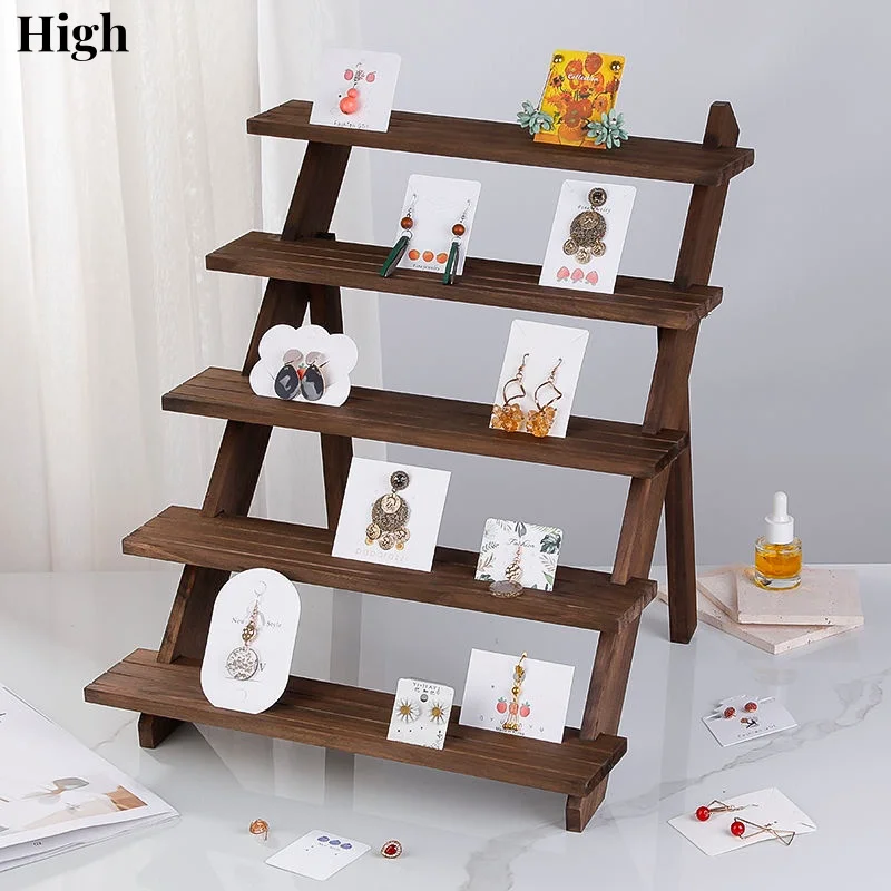 2-4 Tier Ear Stud Holder Wooden Jewelry Earring Dispaly Stand Shelf Cupcake Makeup Mini Figure Organizer Showcase Rack Riser