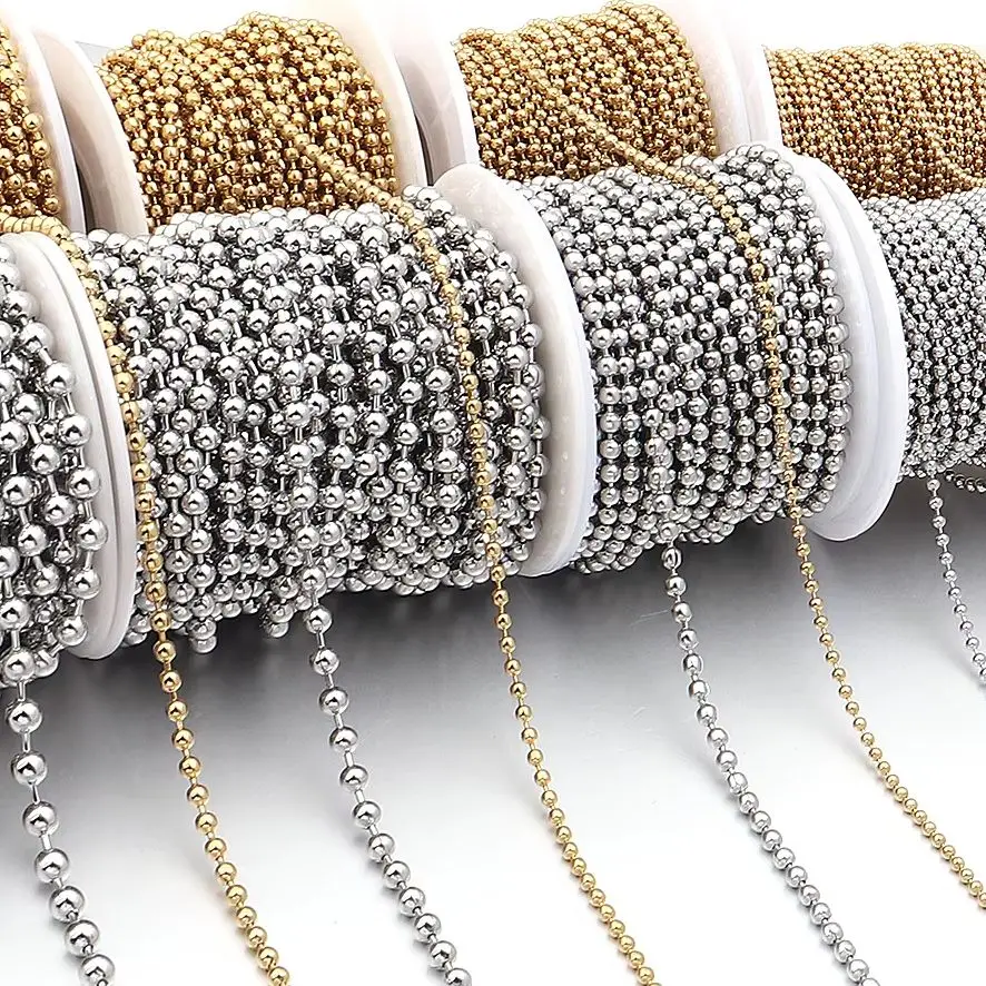 

10 ярдов/лот, позолоченная цепочка из нержавеющей стали с круглыми бусинами, цепочка с шариковыми звеньями для изготовления ювелирных изделий, фурнитура, аксессуары для DIY