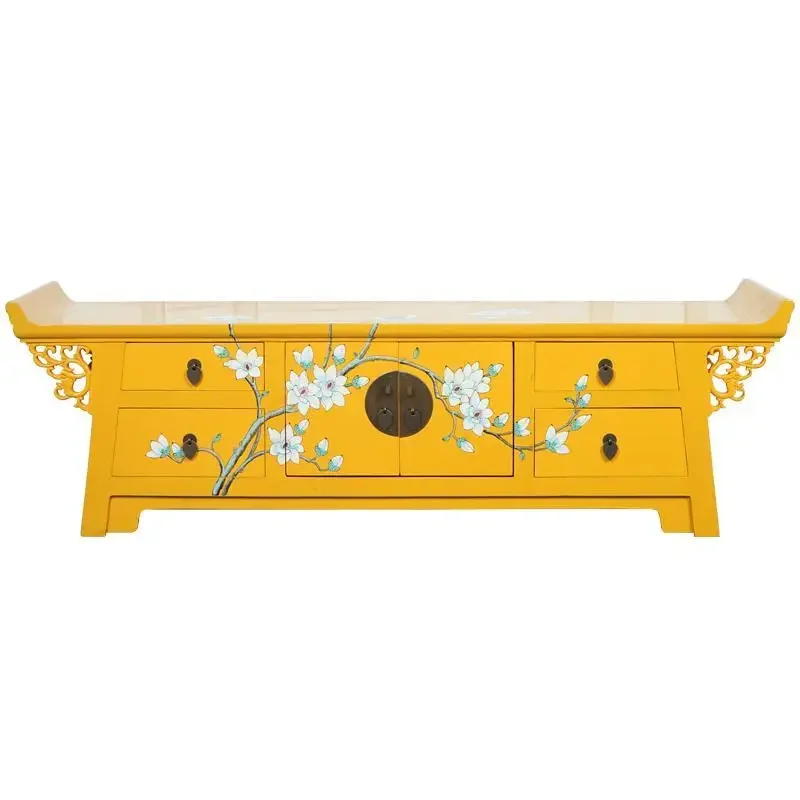 Chinese hand-painted TV cabinet antique painted solid wood locker living room old decorative cabinet