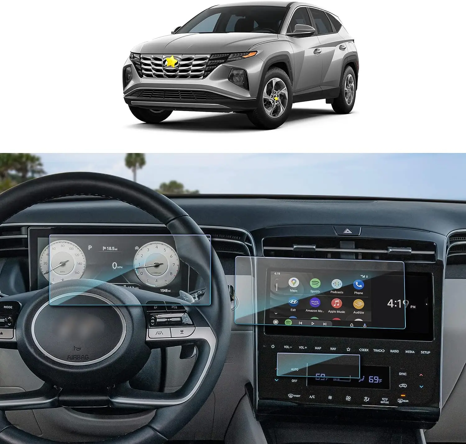 

For Hyundai Tucson NX4 2021 2022 2023 10.25INCH LCD car radio gps Navigation Tempered glass and Dashboard Screen film protector
