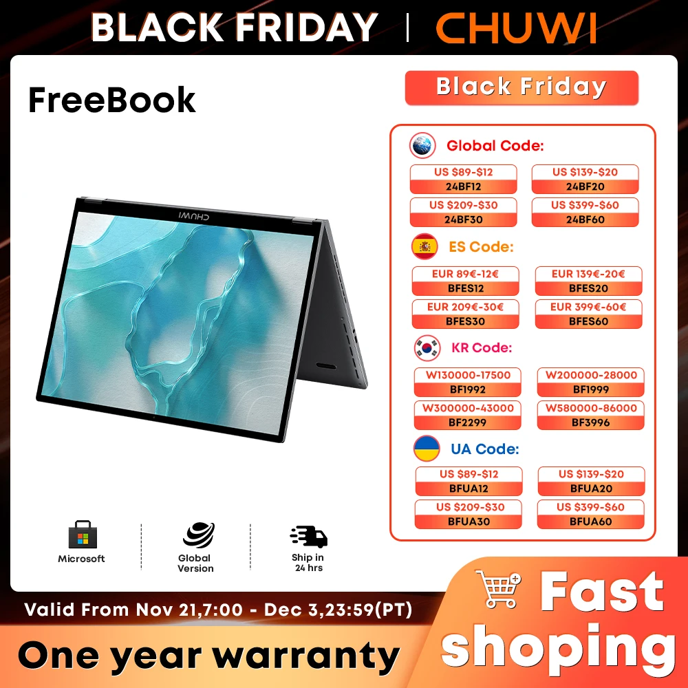 CHUWI FreeBook 2 em 1 Laptop Tablet, 512 GB SSD 12 GB LPDDR5, Intel N100/i3 1215U 13,5 "IPS FHD Display WIFI 6, Windows 11 Laptops