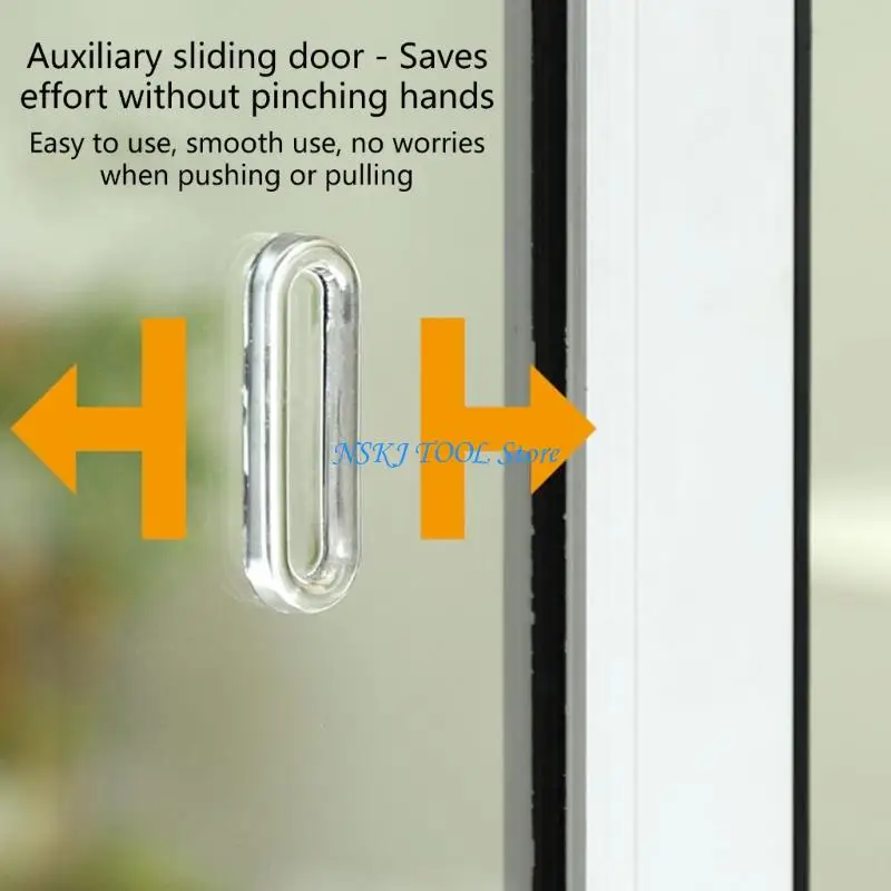 L8RC Removable Sliding Door Pull Handle Clear Adhesive Backing Simple Installation