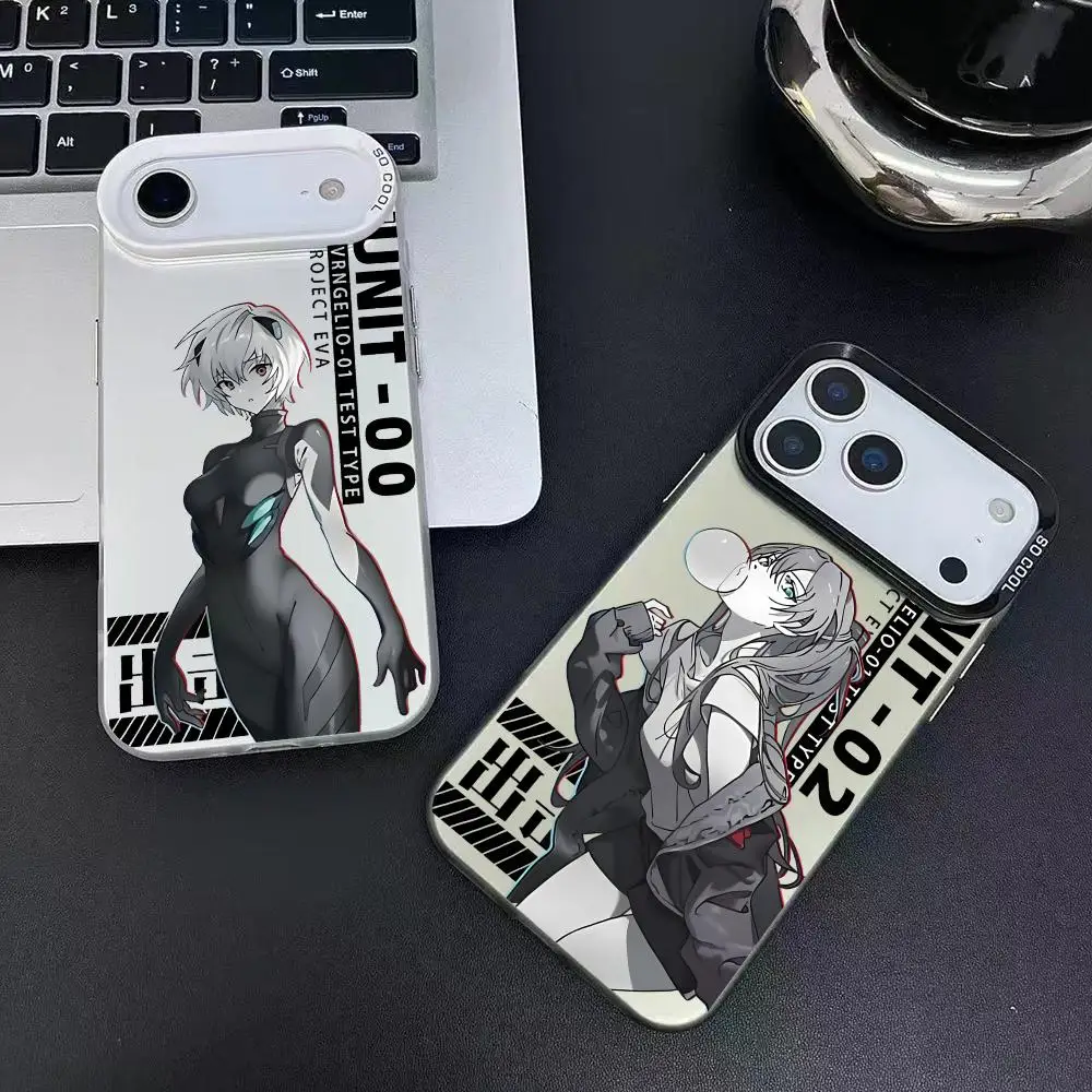 iPhone 17 16 15 14 13 12 11 Pro Max用スマホケース ブラック パープル マット レーザー メタリック オーロラ フンダ アニメ-エヴァンゲリオン エヴァ