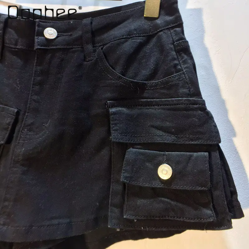 

European Station 2026 Summer New High Waist Skinny Spice Girls Multi-Pocket Tooling Denim Skirt Short Skirts Women