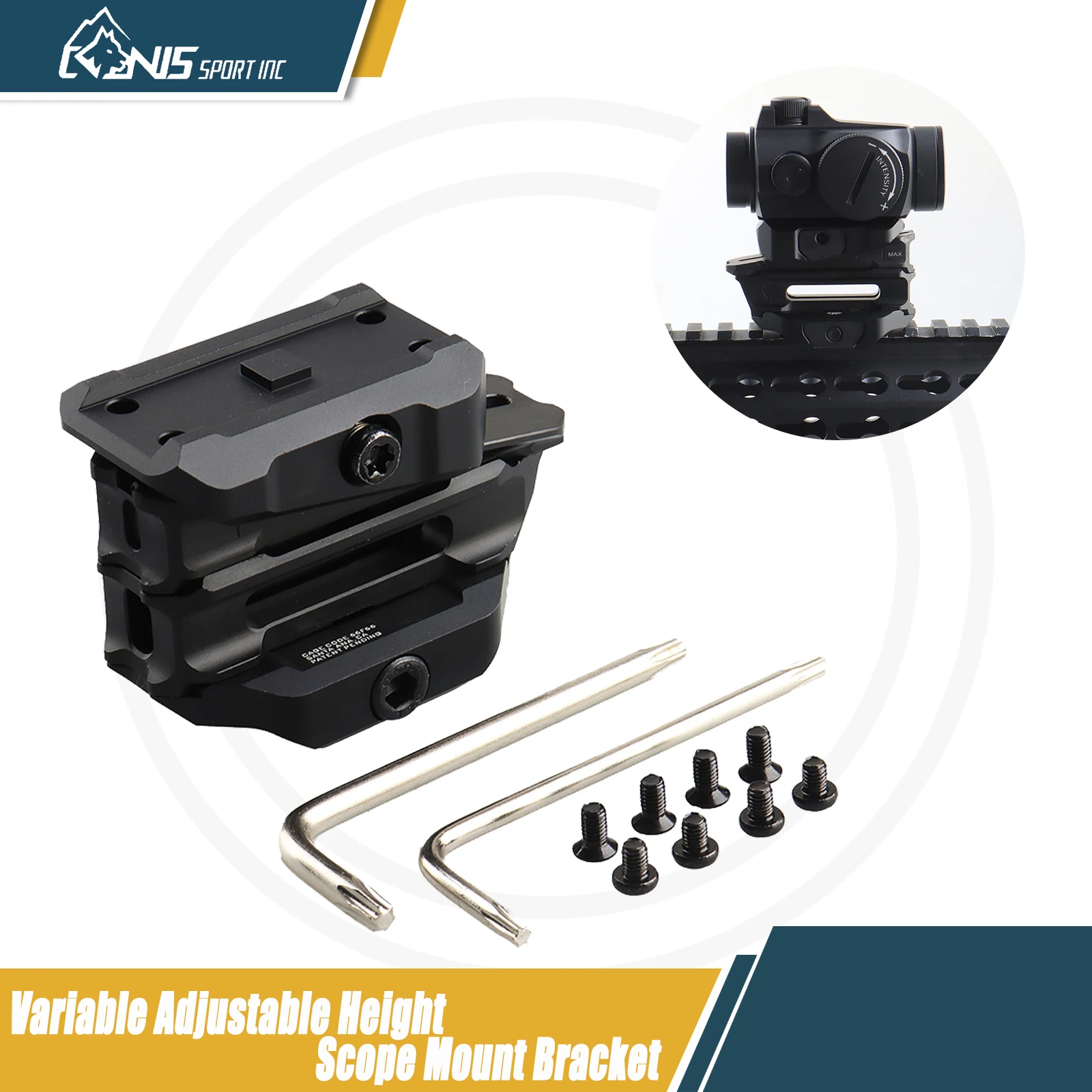 

CANIS SPORT INC T2/M5 Variable Height Optic Mount: 1/3 to 1.93" Adjustable Riser, Aluminum & Steel Picatinny Base