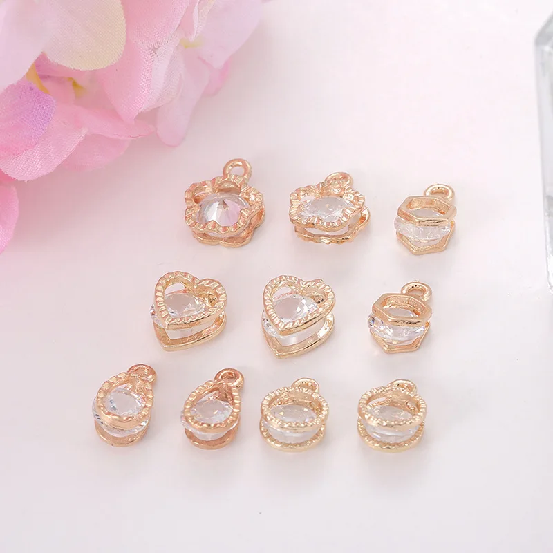 10PCS Classics Geometric Star Zircon Focal Charm Pendant,Creative Gold Plated Jewelry Accessories Supplies Wholesale