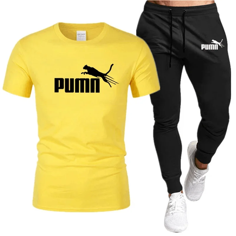 Men\'s Short Sleeve Running T-shirt and Pants Set,Casual Sports Suit,Monochrome,Fashion Brand,Summer,2pcs Sets,2024