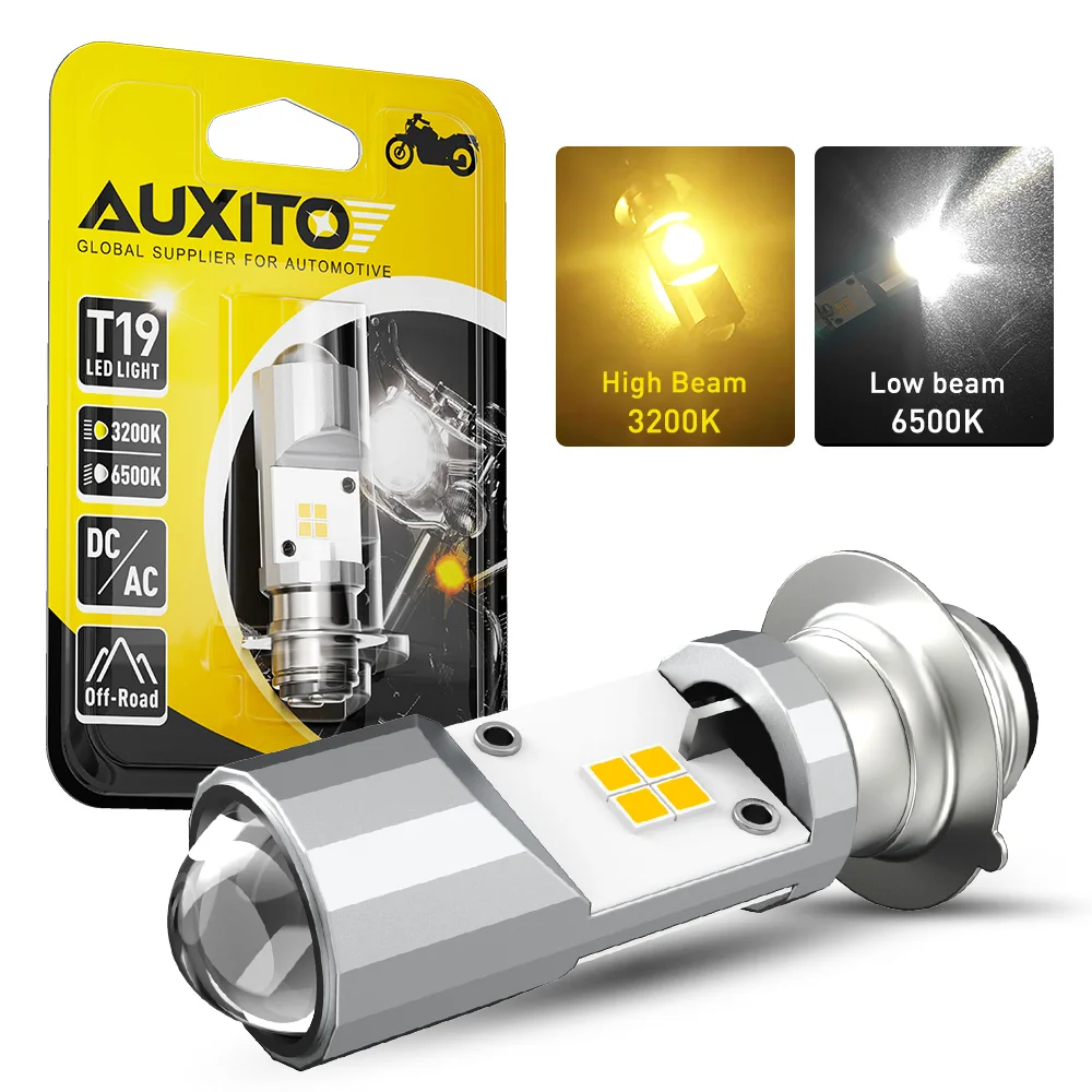 AUXITO, 1 шт., T19, P15D, фотолампа для мотоцикла, двухцветная, 3200K, 6500K, белый скутер, мопед, передняя лампа, Фотооборудование для мотоцикла