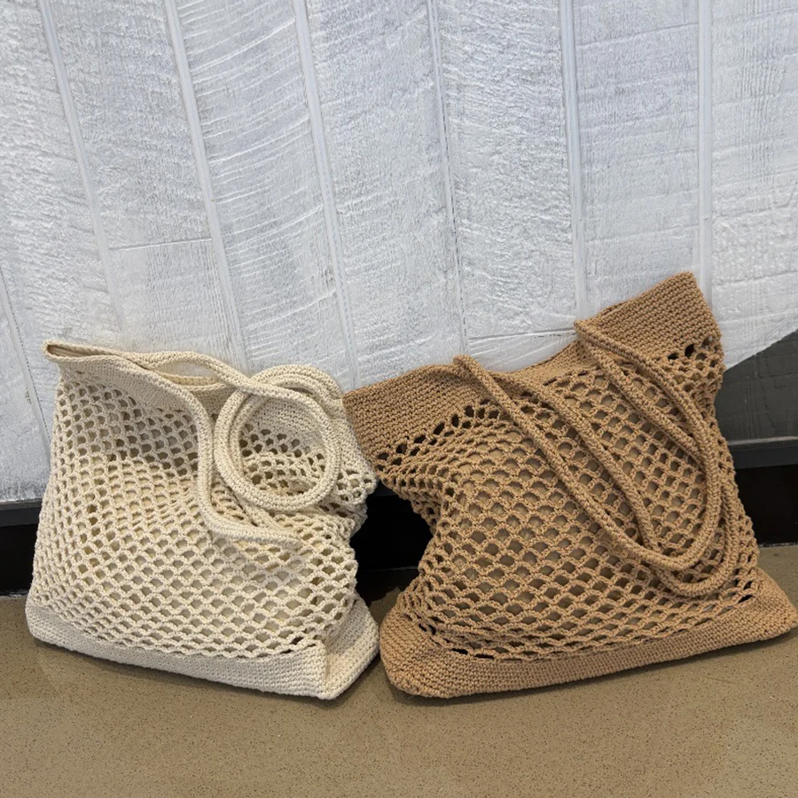 

Fashion Women's Hollow Woven Shoulder Bags Large Capacity Knitting Underarm Bag Solid Crochet Tote Handbag Summer Mesh Beach Bag